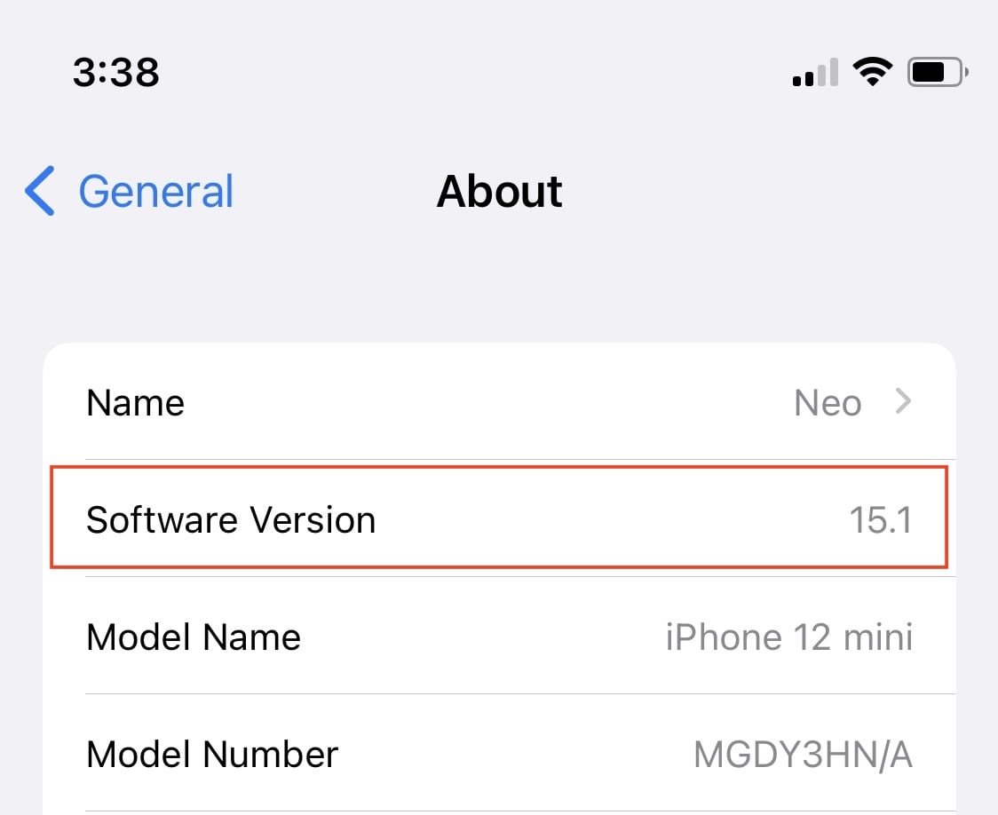iOS version is displayed in General - About - Software Version-min